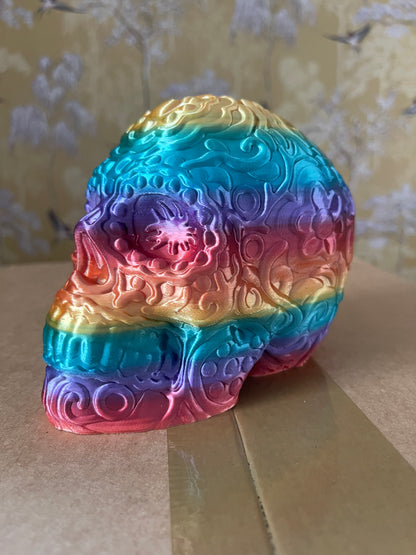 Sugar Skull Statue - Rainbow Silk -3D printed