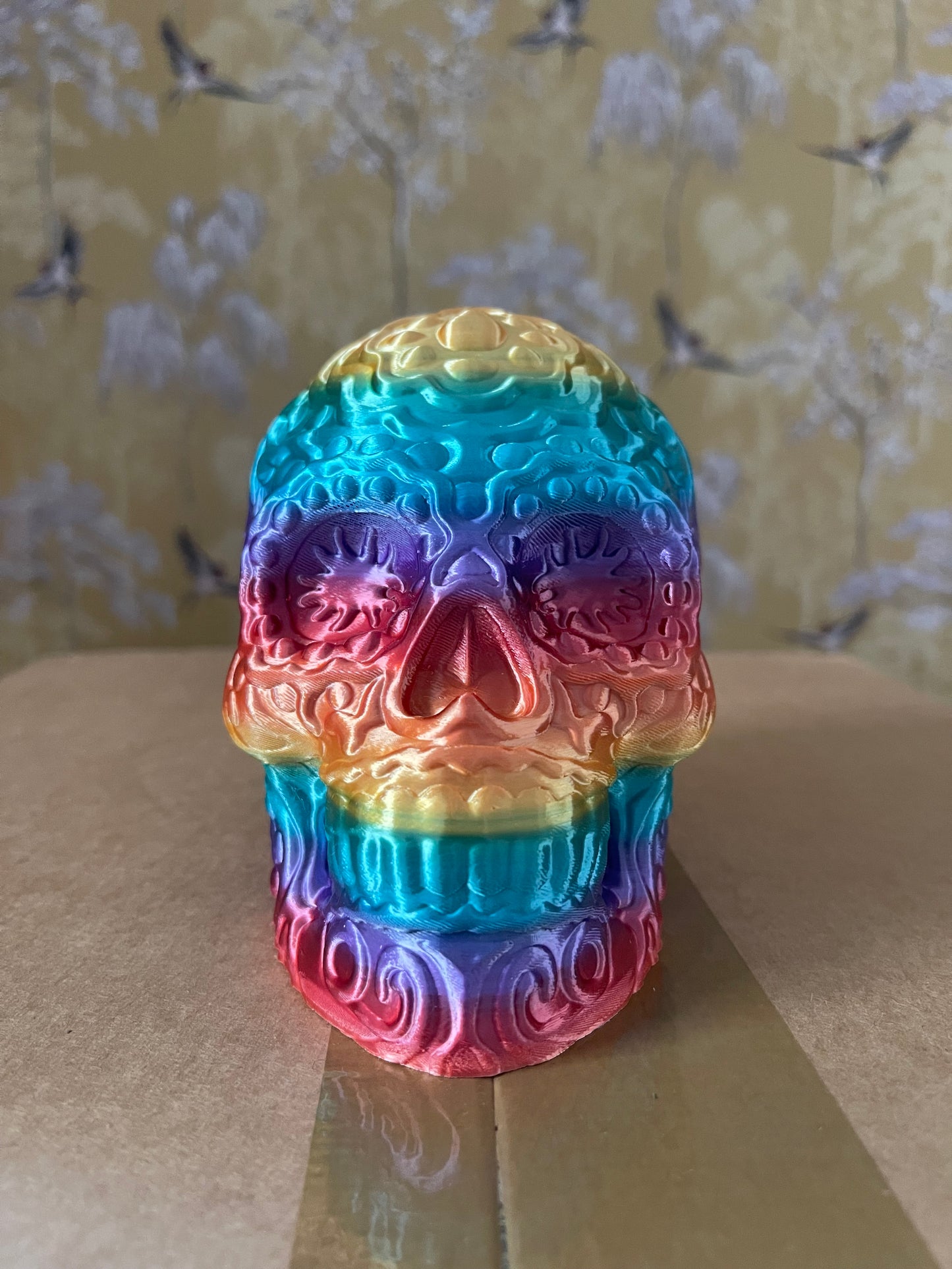 Sugar Skull Statue - Rainbow Silk -3D printed
