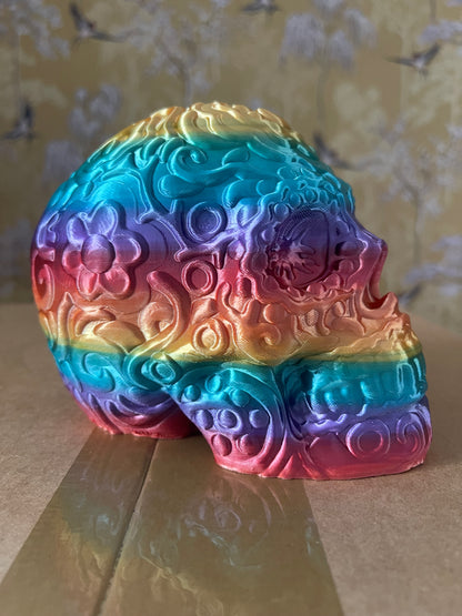 Sugar Skull Statue - Rainbow Silk -3D printed