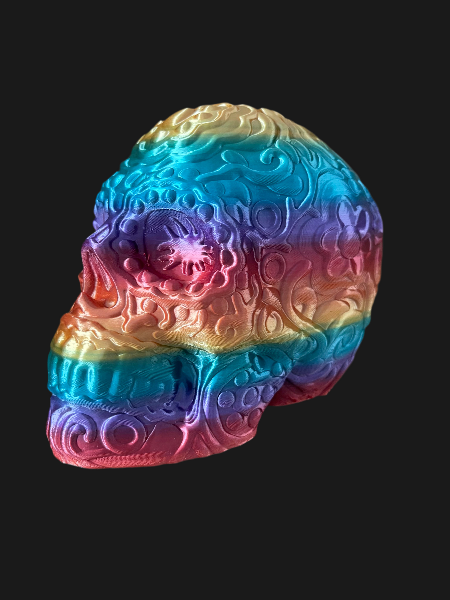 Sugar Skull Statue - Rainbow Silk -3D printed